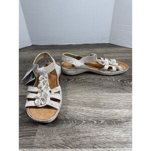 Flexus by Spring Step Sandals Women's Sz: 37/7 White Metallic Floral Comfort NWT
